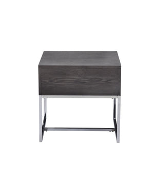 English Elm Iban Gray Oak End Table with Felt-Lined Drawer & Chrome Metal Sled Base, Compact 22"x20" B2726P269989