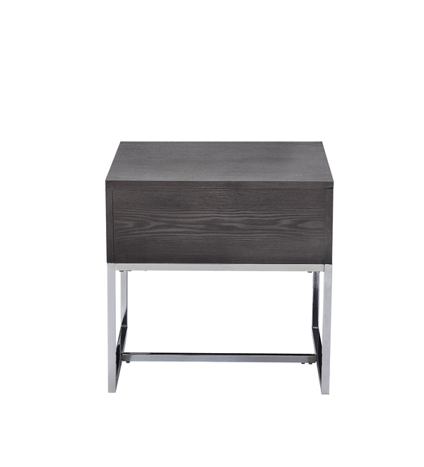 English Elm Iban Gray Oak End Table with Felt-Lined Drawer & Chrome Metal Sled Base, Compact 22"x20" B2726P269989