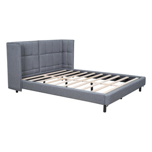 English Elm Queen Upholstered Platform Bed with LED Lights, U-Shaped Headboard, Linen Fabric, Sturdy Metal Legs Gray SF000151AAE