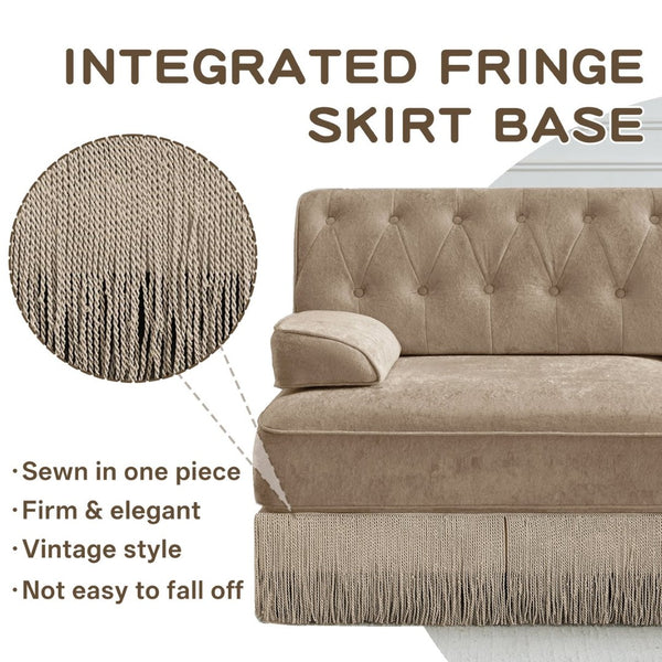 English Elm U Shaped Modular Sectional Sofa Chesterfield Tufted Velvet with Tassel Fringe Skirt Camel W714S01698