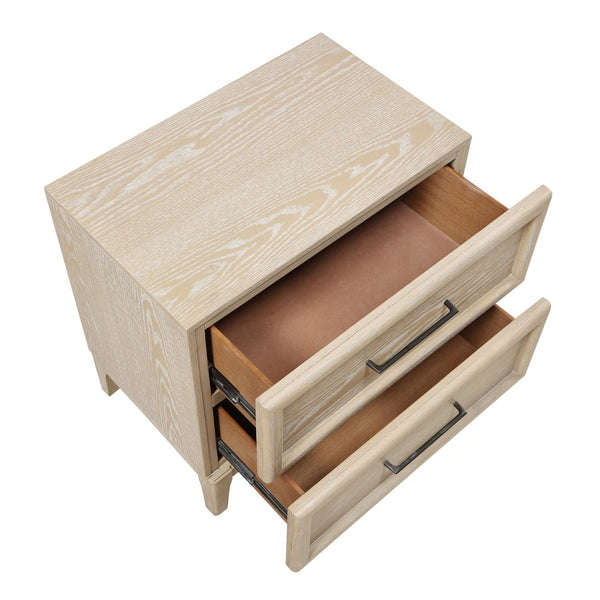 English Elm Contemporary Oak Veneer Two Drawer Nightstand with Smooth Glides for Modern Bedrooms B011P425796