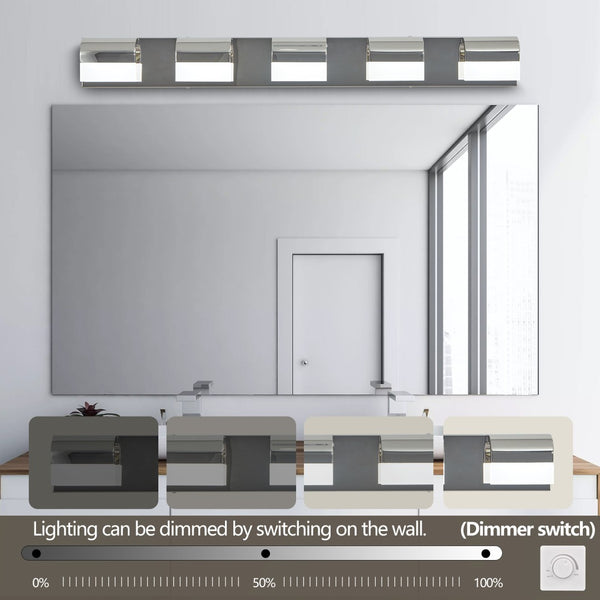 English Elm Modern Chrome 5-light Led Vanity Bar Acrylic Shades Bathroom Wall Fixture W1340P197252