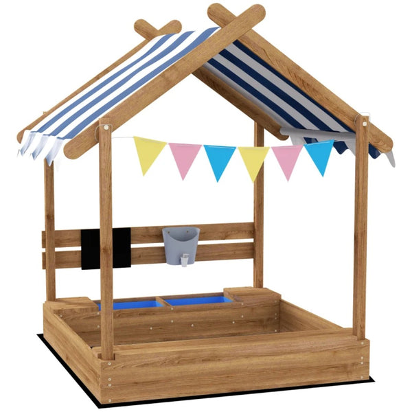English Elm Easy Assembly Hdpe Kids Outdoor Sandbox with Four Corner Seats and Waterproof Cover T3971P438664