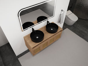 English Elm 48" Modern Wall-Mounted Bathroom Vanity With Black Ceramic Art Sink & Soft-Close Doors, Plywood W999S00400