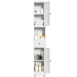 English Elm 71 Inch Narrow Steel Storage Cabinet 5 Tier with Doors Adjustable Shelves White T2398P442671