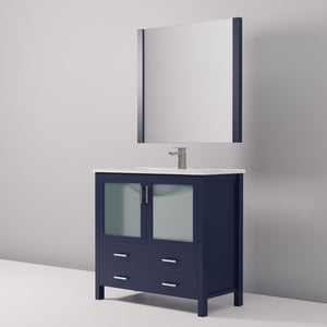 English Elm Navy Blue Bath Vanity Set With White Ceramic Top, Chrome Faucet & Matching 34" Mirror For Style Upgrade B2731S01290