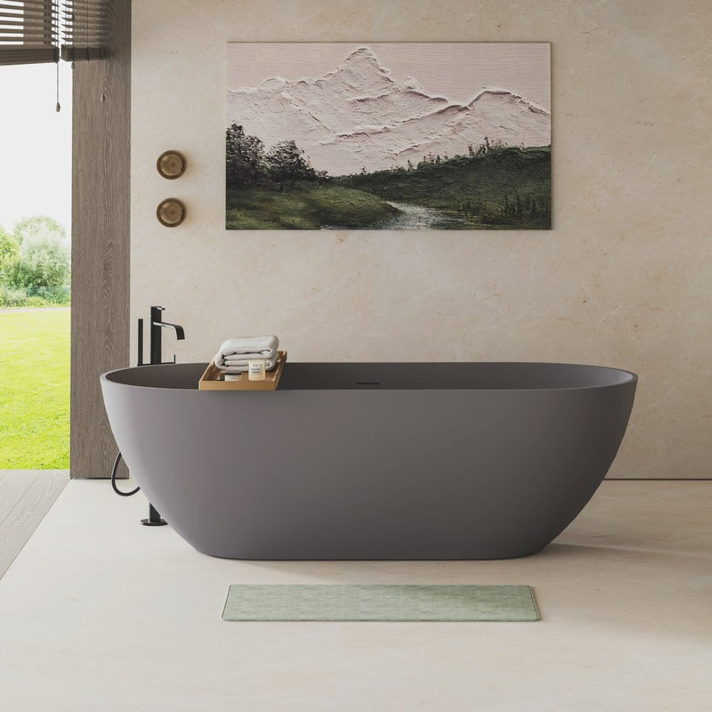 English Elm 63" Stone Resin Freestanding Soaking Tub Ergonomic Spa Bath Matte Contemporary W1573132651