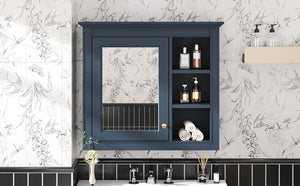 English Elm 30'' Modern Medicine Cabinet Wall Mirror with Hidden Storage and Adjustable Open Shelves for Bath Blue WF318452AAC