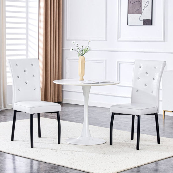 English Elm A Set of 2 Crystal Button Faux Leather Dining Chairs with Embossed Croc Texture White+Black W3226P344024