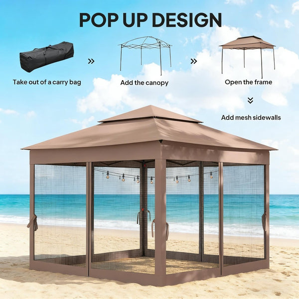 English Elm Handy Pop up Gazebo with Vented Dual Roof Mesh Walls Steel Frame Backyard Shelter T3971P486741