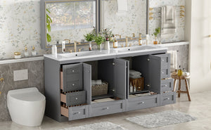 English Elm 72-inch Shaker Double Bathroom Vanity Gray Mdf with Resin Basins and Soft Close Storage N729P000030E