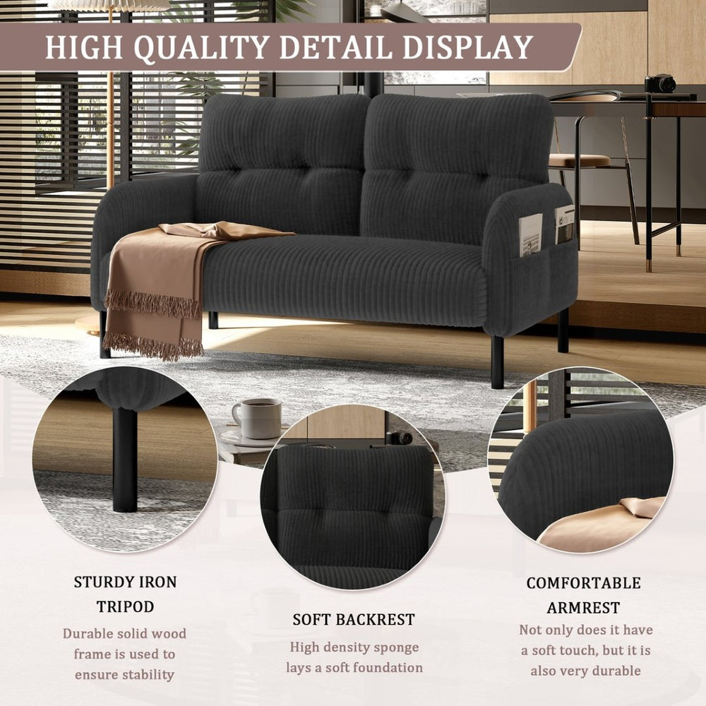 English Elm United We Win Corduroy Two Seat Sofa with Lumbar Support and Built in Storage Pockets Gray W1568P386168