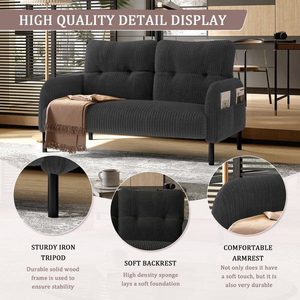 English Elm United We Win Corduroy Two Seat Sofa with Lumbar Support and Built in Storage Pockets Gray W1568P386168