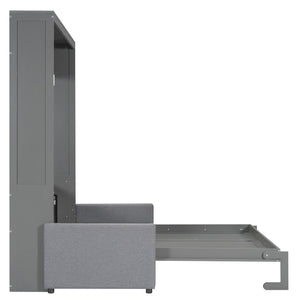 English Elm Queen Murphy Bed with Linen Cushion Sofa Folds Flat for Studio or Guest Room Gray LP000891AAE-1