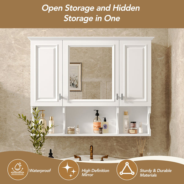 English Elm 35'' Modern Wall-Mounted Medicine Cabinet with Mirror, Hidden Storage and Open Shelves for Bath White N710P209443K