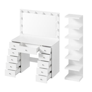 English Elm Vanity Desk Hollywood Led Mirror 11 Drawers 7 Tier Shelving White Glam Mdf N704G202309K