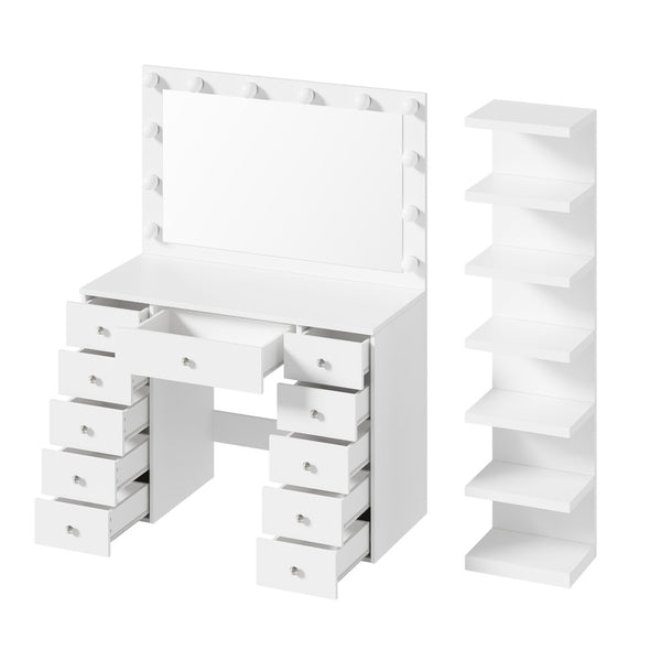 English Elm Vanity Desk Hollywood Led Mirror 11 Drawers 7 Tier Shelving White Glam Mdf N704G202309K
