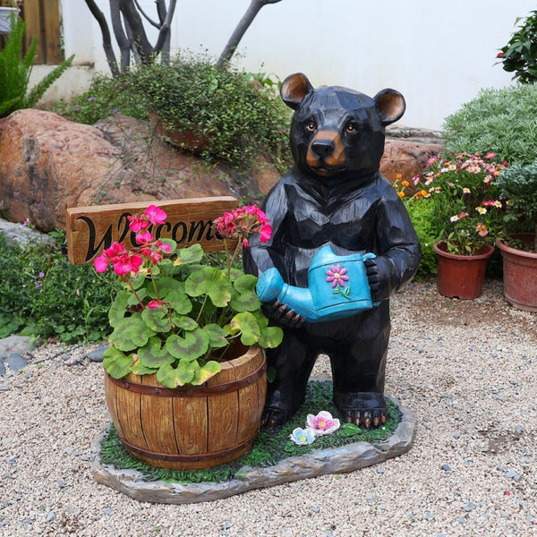 English Elm Outdoor Bear Planter Sculpture Hand Painted Resin Yard Statue for Garden Pathways W5398P455472