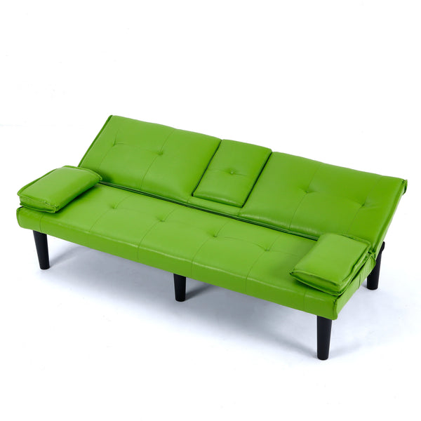 English Elm The 67-inch PVC multi-functional sofa bed with one-click fold, cup holders, sturdy wood frame for apartments Green W3371P318156