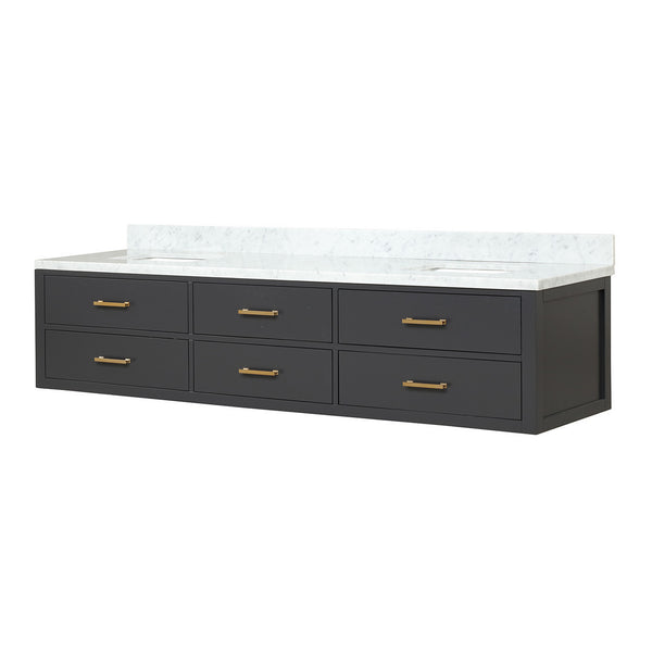 English Elm Black Double Bath Vanity 84" W x 22" D with Carrara Marble Top, Solid Wood Frame, Soft-Close Drawers B2731P258134