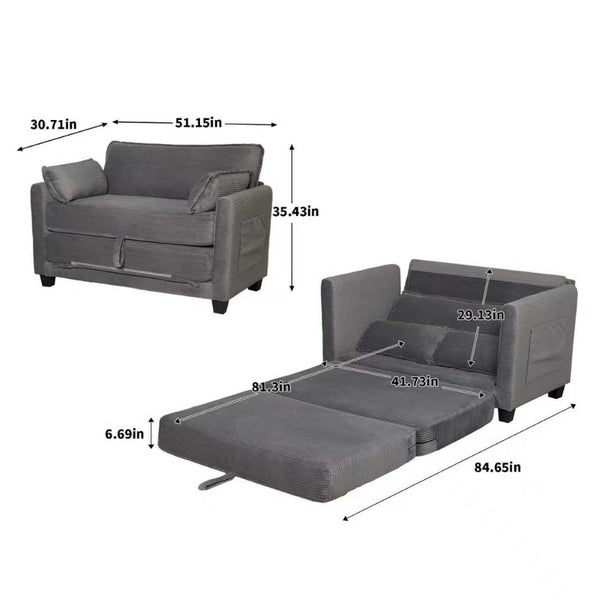 English Elm 2-in-1 Corduroy Loveseat Sleeper with Storage Converts for Living Room or Studio Grey W2715P409861