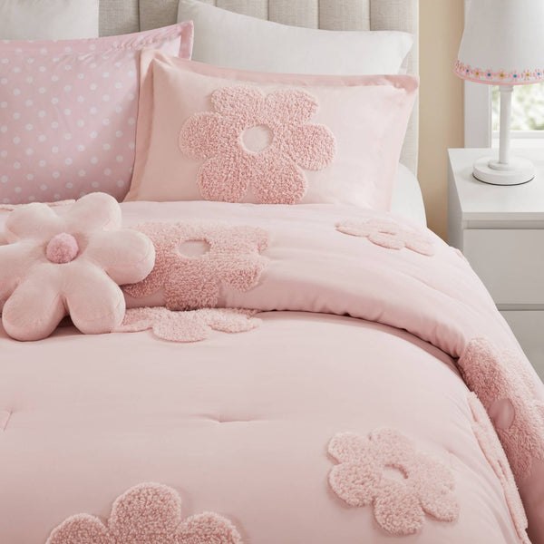English Elm 4-piece Reversible Tufted Chenille Floral Comforter Set with Decorative Flower Pillow B035P408214