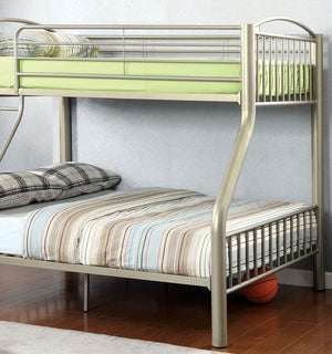 English Elm Twin Industrial Metal Bunk Bed with Wood Panels and Built-In Ladder, Guarded Top, Versatile Layouts Metallic Grey 76 L x 62 W x 9 H B2741P353748