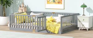 English Elm Twin Floor Bed Solid Rubber Wood with Tall Safety Railings for Toddler Sleep Grey W504P287657