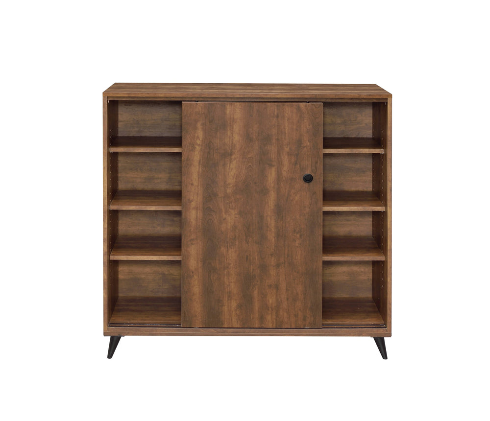 English Elm Waina Oak Finish Shoe Cabinet with Sliding Doors, 4 Compartments & Adjustable Shelves for Entryway B2726P256277