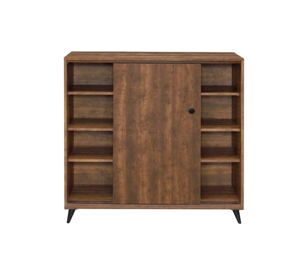 English Elm Waina Oak Finish Shoe Cabinet with Sliding Doors, 4 Compartments & Adjustable Shelves for Entryway B2726P256277