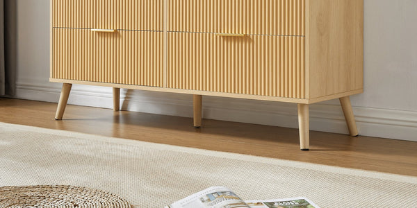 English Elm Bedroom Dresser - Stylish 6-Drawer Wavy Front Storage Chest In Natural Finish For Modern Spaces W1162P190403