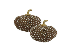 English Elm Set Of 2 Cozy Brown Fabric Pumpkins With White Dot Pattern - Perfect Autumn Decor For Thanksgiving & Fall W2078P375713-GIGA