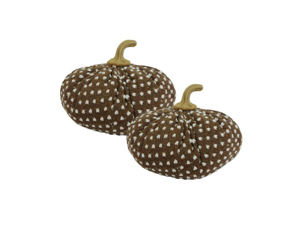 English Elm Set Of 2 Cozy Brown Fabric Pumpkins With White Dot Pattern - Perfect Autumn Decor For Thanksgiving & Fall W2078P375713-GIGA