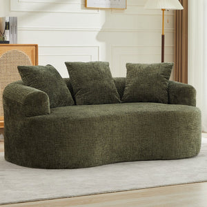 English Elm Curved Chenille Loveseat with Memory Foam Seating and Three Pillows for Compact Spaces Olive Green W2915P324471