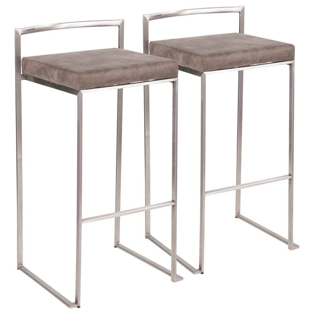 English Elm Fuji Contemporary Stackable Barstool Set Of 2 – Stylish Stainless Steel Frame & Stone Cowboy Fabric Cushions B202P222168