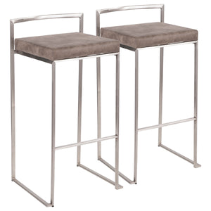 English Elm Fuji Contemporary Stackable Barstool Set Of 2 – Stylish Stainless Steel Frame & Stone Cowboy Fabric Cushions B202P222168