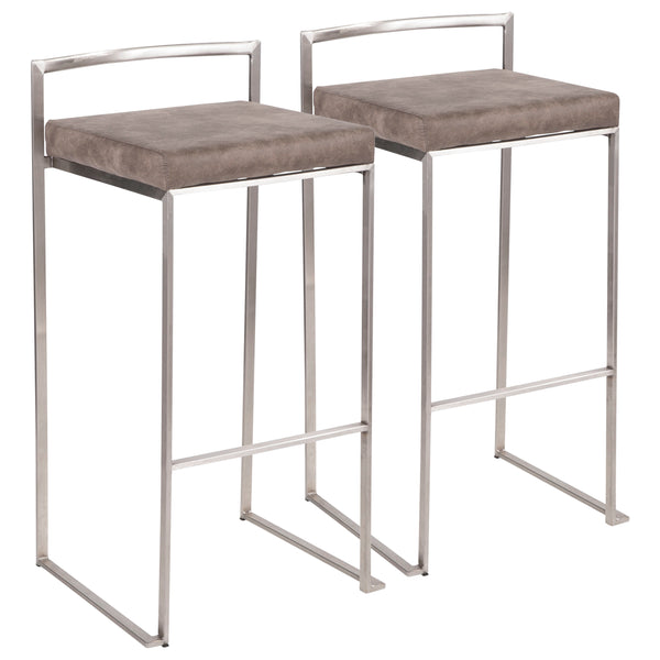 English Elm Fuji Contemporary Stackable Barstool Set Of 2 – Stylish Stainless Steel Frame & Stone Cowboy Fabric Cushions B202P222168