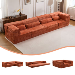 English Elm Compression Mahjong Sofa: Cozy Modular Floor Bed With Memory Foam & 4 Pillows, No Assembly, Orange W3723S00030