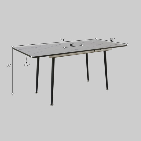 English Elm 47"-63" Extendable Mdf Dining Set Seats Six with Pu Chairs and Black Metal Legs W2189S00922
