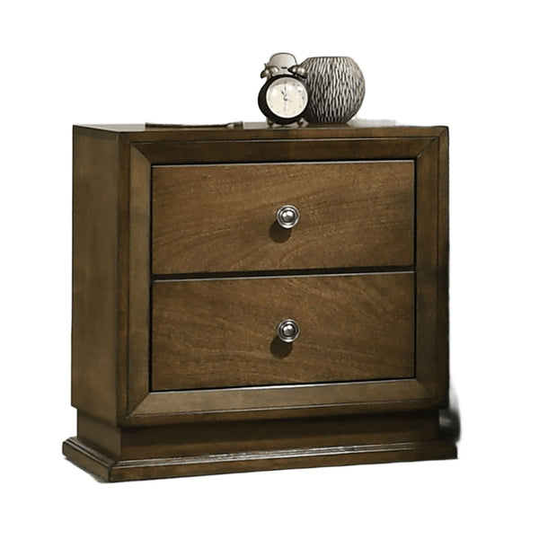 English Elm Walnut Transitional Nightstand 23.5"W x15"D x23"H – Engineered Wood, Dovetail Drawers, Zinc Bronze Knob B2741P326707