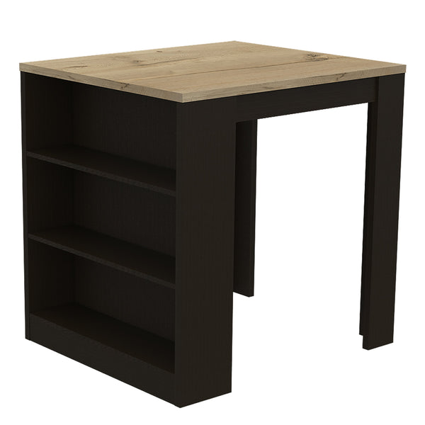 English Elm Kitchen Island Table With Two Legs And Three Stylish Side Shelves For Modern Storage Solutions B097S00132