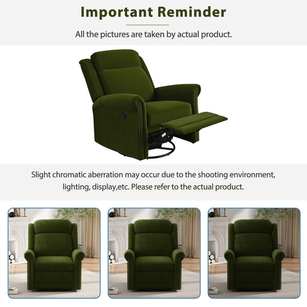 English Elm Christopher Knight Home® - 360° Swivel Recliner Plush Velvet Manual Rocker with Infinite Recline Support for Living Room Comfort Green N763P202666E