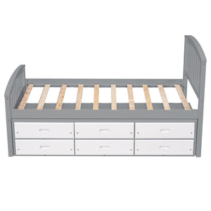 English Elm Twin Platform Bed Solid Pine Frame Six Drawer Storage Clean Modern Bedroom Design N719S000121S