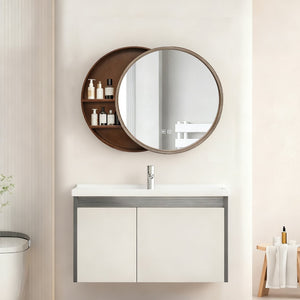 English Elm Round Rattan Textured Wall Mirror Natural Woven Frame Bohemian Accent for Any Room W2295P414103