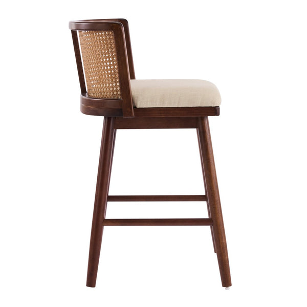 English Elm Talia Rubberwood Counter Stools with Rattan Back Cushioned Seat Scandinavian Set of 2 N775P369555D-S4