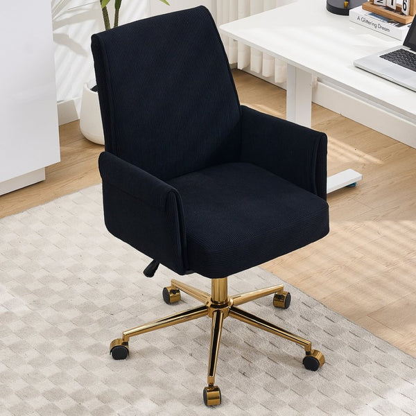 English Elm Mid-back Striped Fabric Office Chair with Gold Base Ergonomic Memory Foam Lumbar Black W2311P420441