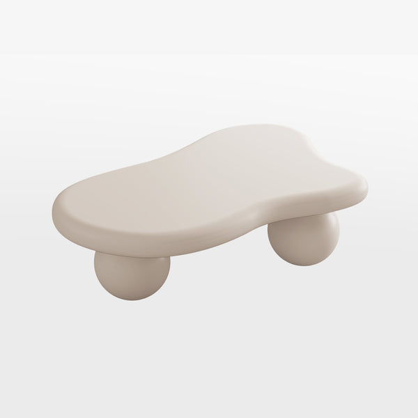 English Elm 47 Inch Cloud-Shaped Coffee Table With Elegant Cream Finish & 3 Ball Legs For Modern Living Spaces W1435S00014
