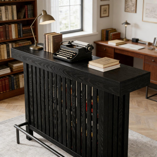 English Elm Bar Table Two Tier Industrial Metal Frame Open Shelf Home Kitchen Entertaining Stand T3971P452182