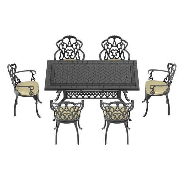 English Elm 7-piece Cast Aluminum Outdoor Dining Set with Petal Motif Detail and Weather Resistant Frame W1710S00577