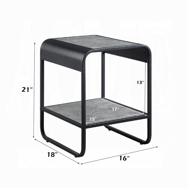 English Elm Modern End Table With Faux Concrete Top & Matte Black Metal Frame - Stylish Storage For Any Room B2741P337031